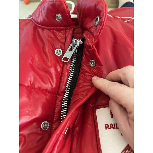 VTG Swingster Puffer Style Coat Red Sz L Made USA  RJ CORMAN Railroad Patch - Picture 10 of 16